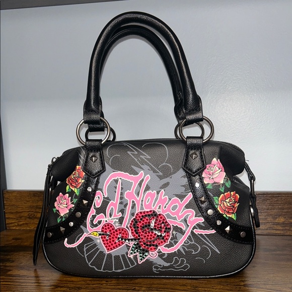 Ed Hardy Black and Pink Floral Satchel - Picture 11 of 11
